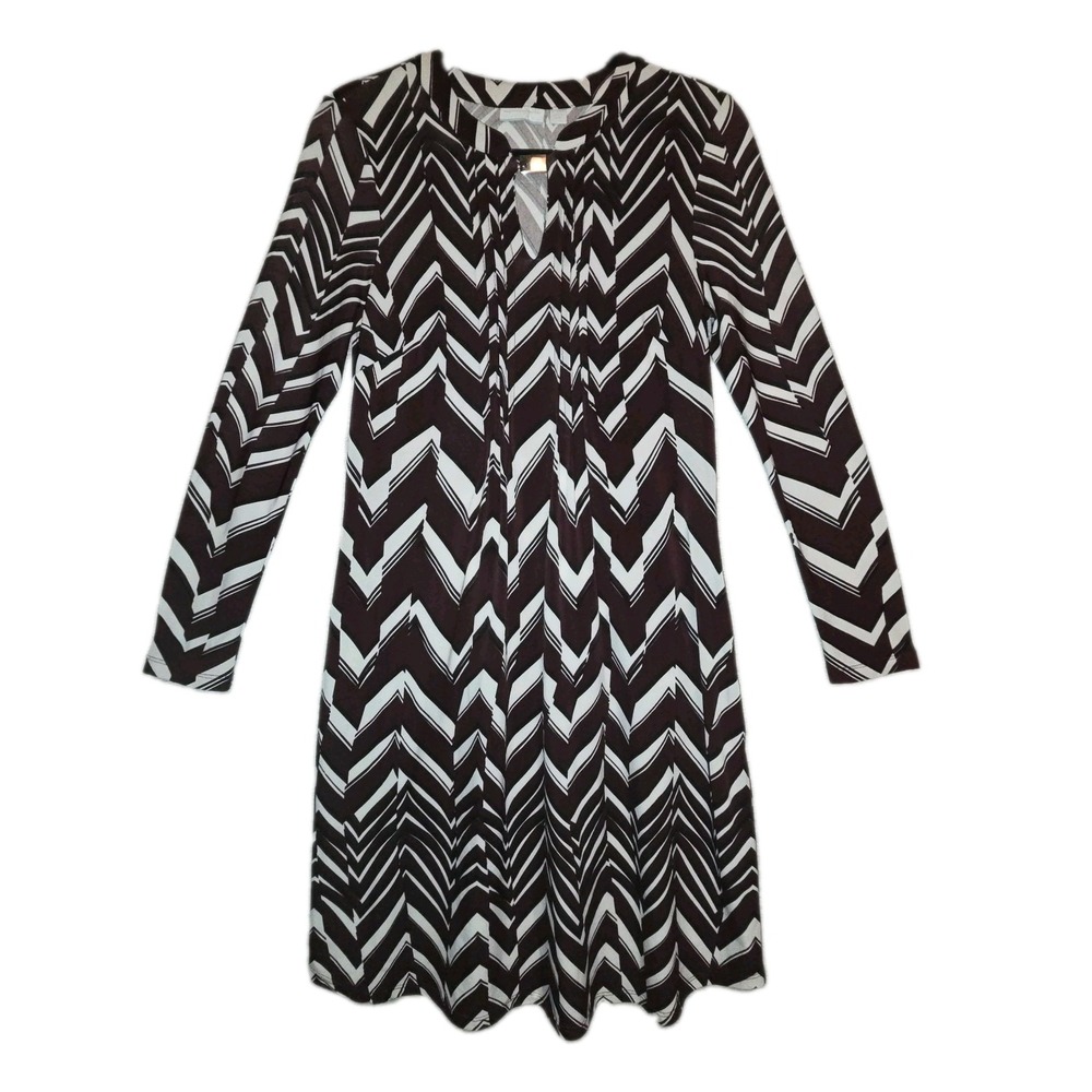 New York & Co Dress Womens XS Wine/Burgundy Chevron Print Knee Length Shift